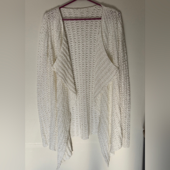 Sweaters - Unbranded Sz M/L White Open Knit Waterfall Cardigan Coastal Boho Ethereal Layer